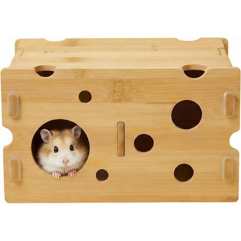 Maison en Bois pour Hamster, 20,1 x 12,5 x 11,5 cm, cachette pour Hamster avec Plusieurs Ouvertures, Jouet Tunnel en Bois pour Cage, Terrarium et Hamster Nain (1/5)