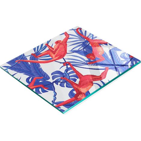 Tabla de cocina de vidrio templado con gr谩ficos decorativos de monos rojos, 60x52 cm. (1/5)
