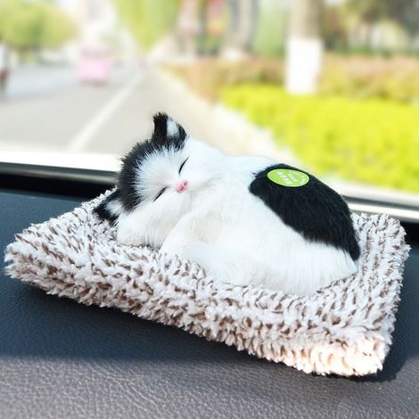Peluche Chat Miauleur Mignon – Décoration en Charbon de Bambou Absorbant les Odeurs pour Voiture, Bureau ou Chambre – Chat endormi dessiné en noir