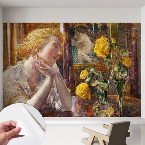 Papier peint autocollant Mural avec colle pour salon et chambre Décoration murale rapide Femme aux roses 152x104 cm (1/5)