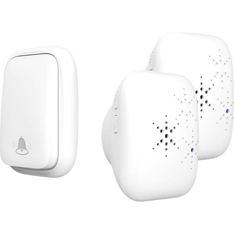 Lntyq Sonnette sans fil pour l'extérieur - Étanche avec 2 récepteurs - Étanche IP68 - Portée de 150 m - 4 niveaux de volume - 38 sonneries - Sans batterie,blanc,74.52.3cm (1/4)