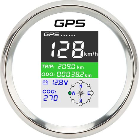 Compteur GPS 85mm étanche IP67, écran TFT, km/h et nœuds, 9-32V, cadran blanc et boîtier argent, universel pour voiture, moto, bateau (1/5)