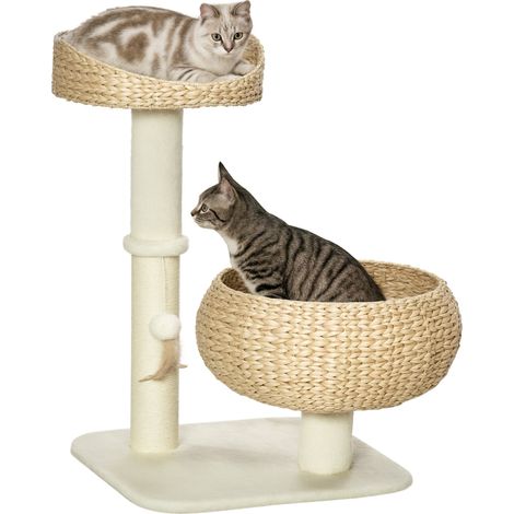 Albero per gatti a due livelli 48 x 48 x 72 cm tiragraffi cuccia design contemporaneo in truciolato beige 210007688