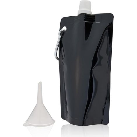 gourde pliable plastique 460 ml bouchon à vis mousqueton poche à eau noire lot de 2 gourdes (1/5)