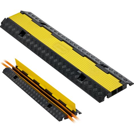 VEVOR Rampe de Protection Cables, Charge 9979 kg, Passage de Cable au Sol a 2 Canaux 32 x 31 mm, Ralentisseur de Vitesse en Caoutchouc avec Couvercle Rabattable, Passe Cable pour Interieur, Exterieur