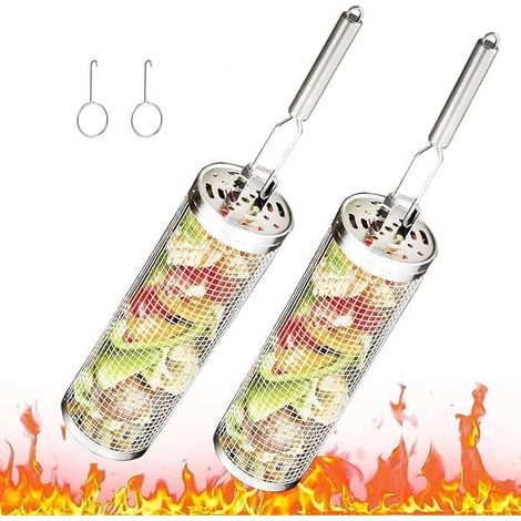 Paniers à griller roulants en acier inoxydable avec poignées amovibles - Ensemble de 2 pièces, parfait pour le camping et le jardinage (1/5)