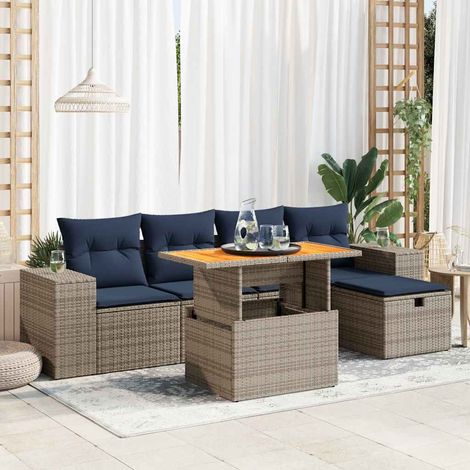 Set sofás jardín y cojines 6 pzas ratán sintético acacia negro vidaXL (1/5)