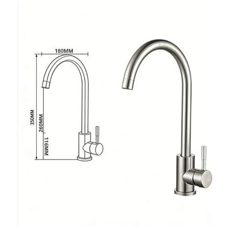 TAISHENGDA-Robinet d'eau chaude et froide pour évier de cuisine avec mitigeur en T plat en acier inoxydable (finition brossée, grand coude) Complet avec tuyau d'arrivée de 60 cm (1/4)