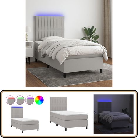 Sommier à lattes de lit avec matelas et LED Gris clair 90x200cm - Sommier Tapissier - Lit Plateforme - Lit Avec Led - Matelas À Ressorts Ensachés - Têted Lit Ajustable
