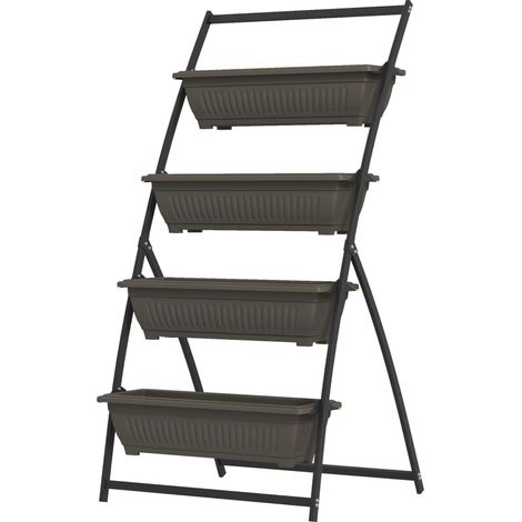Scaffale portapiante a 4 livelli in acciaio con vasi in plastica marrone 76x79x162 cm (1/5)