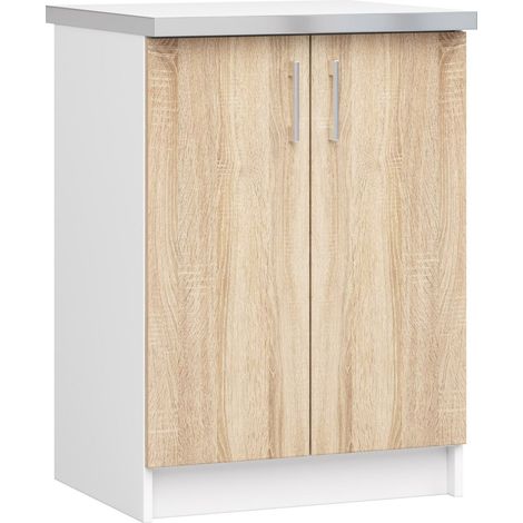 Akord – Armoire de cuisine basse 60 cm – 2 portes battantes – Façade chêne sonoma – Panneau stratifié – 2 étagères – Dimensions 60x44,5x82 cm (1/5)