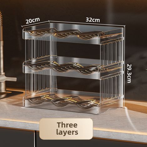 Porte-gobelets pliable à plusieurs niveaux, transparent, pour ranger vos tasses d'eau. Porte-boissons léger et luxueux pour réfrigérateur. Porte-bouteilles empilable et amovible (trois niveaux). (1/5)