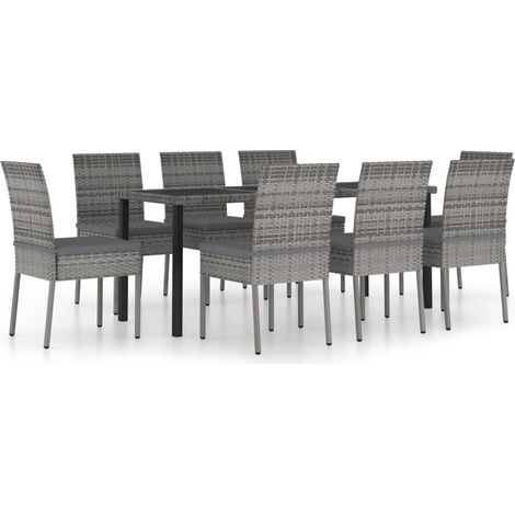 Ensemble de salle à manger de jardin 9 pcs Résine tressée Gris 3 (1/5)