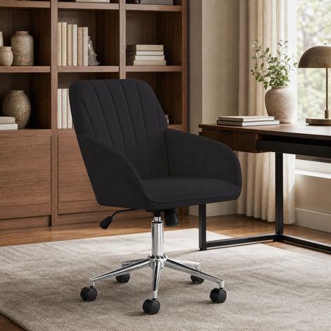 MEUBLIV Ergonomischer drehbarer Bürostuhl aus schwarzem Samt, höhenverstellbar (1/5)