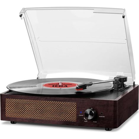 Tourne-Disque - 3 Vitesses 33/45/78 Tr/Min - Compatible 7 10 12 Pouces - Haut-Parleurs Stéréo Intégrés - Récepteur Intégré - Portabilité Réglable - 1 Pièce