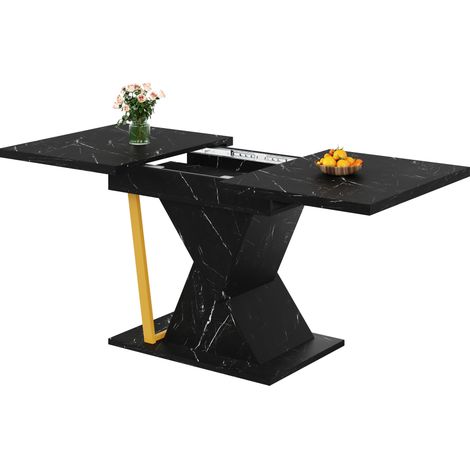 CHICFURN Mesa de comedor extensible 110-140 cm negra efecto mármol para cocina y comedor (1/5)