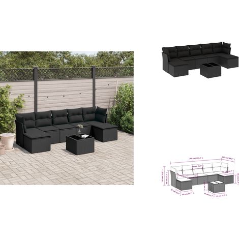 8-tlg. Garten-Sofagarnitur mit Kissen Schwarz Poly Rattan - Gartenmöbel Set - PE-Rattan Möbel - Outdoor Sofa - Esstisch Set - Lounge Set (1/3)