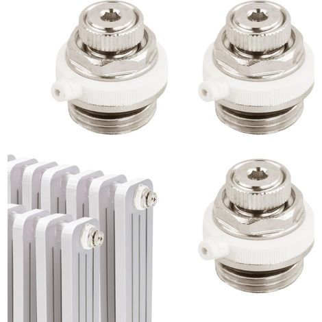 3 Pièces Vanne de Radiateur à Purge Automatique 1/2, Cuivre nickelé Vanne de Purge de Radiateur, Soupape d'Évacuation d'Air Évent, Automatique radiateur d'Aération (1/5)