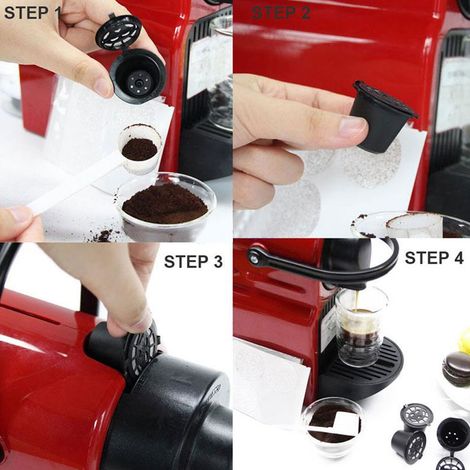 3 capsule di caffè riutilizzabili per uso domestico, con filtro e tazza ricaricabile, compatibili con Nespress (nere).