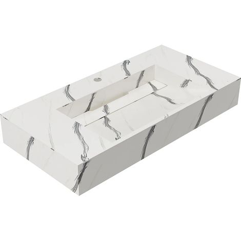 Lavabo sospeso L90.2 x l45,2 x H8 cm in Solid Surface effetto marmo Bianco - TAKOTNA (1/5)