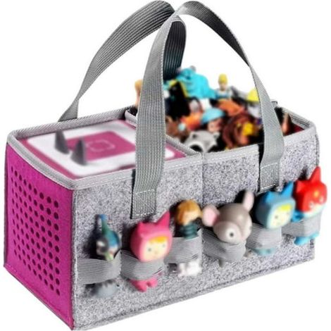 1 Sac de transport pliable en tissu, compartiments multiples, bandoulière robuste, 26,4x14,5x13,7 cm, pour jouets et accessoires (1/5)