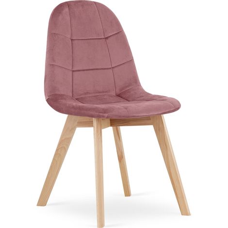 Silla Valora NUUC de terciopelo rosa con patas de madera de haya estilo moderno (1/5)