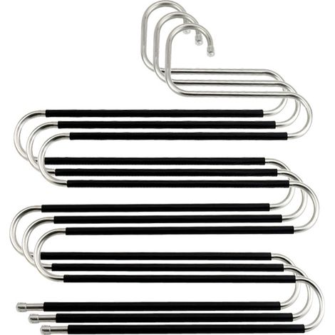 (Lot de 4) Cintres en acier inoxydable en forme de S, cintres antidérapants et peu encombrants pour pantalons, jeans, écharpes, pantalons et cravates. (1/5)