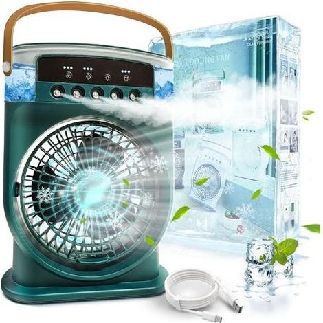 4-in-1 Leise, tragbare Klimaanlage – USB-C-wiederaufladbarer Nebelventilator, mobil, kein Abluftsystem erforderlich, Timer, Grün – KZQ (1/5)