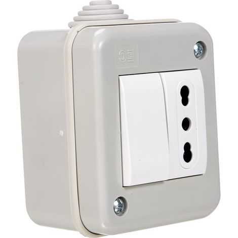 Electraline 60455 Contenitore Protetto con Presa Bivalente e Deviatore, Bianco (1/4)
