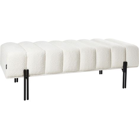 Banco de cama tapizado en tela asiento de pasillo con patas de metal blanco crema Carey