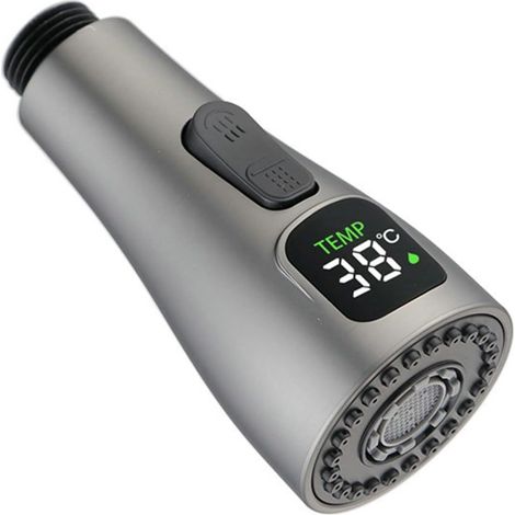 Pommeau de douche numérique extractible gris - Pièce de rechange pour mitigeur cuisine et salle de bain