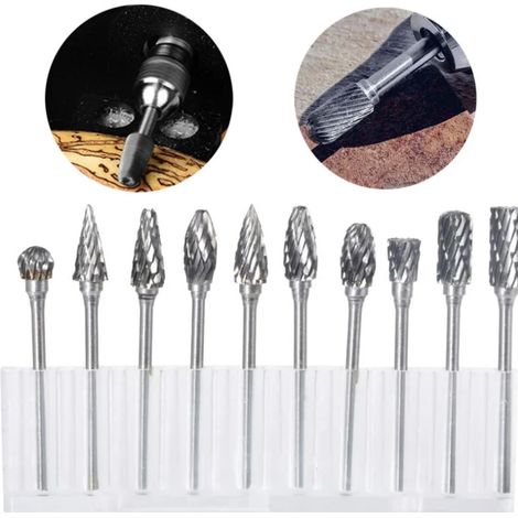 Lntyq 10Pcs fraises rotatives en carbure de tungstène avec tête de meulage pour outils rotatifs Dremel, forage et polissage du métal