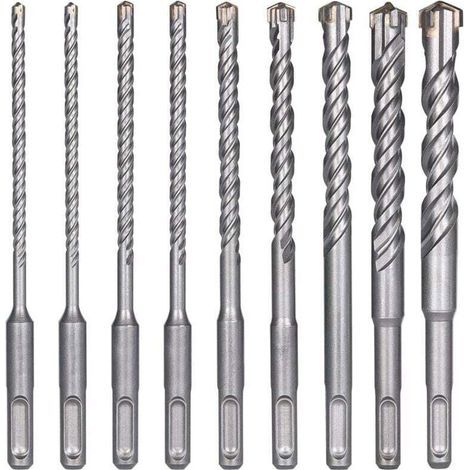 Betonbohrer, 9-teilig (5 mm x 16 x 160 mm), Fliesenbohrer, SDS-Plus-Elektrobohrer für Schlagbohrmaschinen, Kreuzbohrer für Beton, Ziegel, Stein, Naturmaterialien und Metall (1/4)