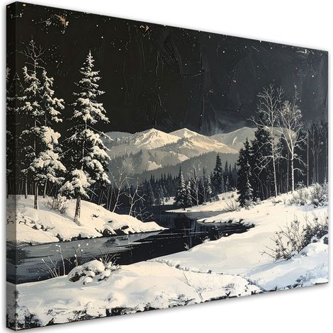 Cuadro sobre Lienzo, Paisaje invernal nieve montaña árboles, 30x20 (1/5)