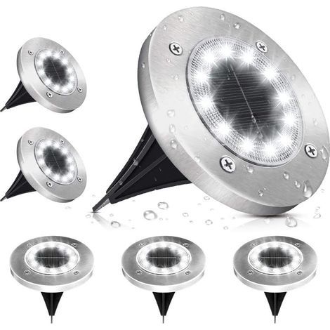 Outdoor Solar Lamp, Solar Garden Light 12 LEDs Ground Lighting 6000K Cool White Waterproof IP65 Solar Lamp Recessed Spotlight for Path Terrace Courtyard Underground - Pack of 6 (1/5)