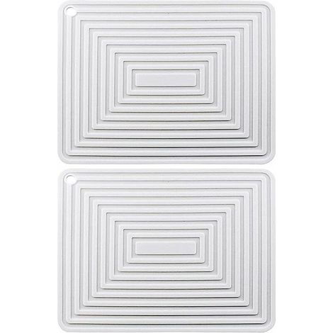 royaluxe - Lot de 2 tapis d'égouttage épais en silicone - Motif vagues - Résistants à la chaleur - Isolation thermique - Pour plan de travail, table de salle à manger - Blanc (1/5)