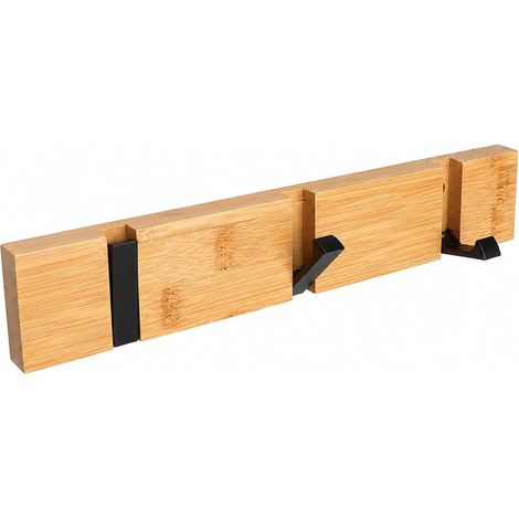 Patère murale en bois pliable - Peu encombrant - Avec 3 crochets pliables - Pour couloir, porte, chambre à coucher (1/5)