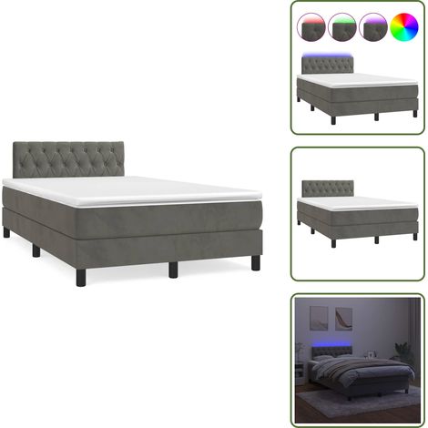 Sommier à lattes de lit avec matelas LED gris foncé 120x190 cm - Lit Plateforme - Lit Design - Lit Capitonné - Lit Velours - Lit Avec Éclairage Led (1/5)