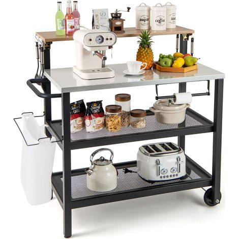 COSTWAY Rolling Bar Cart Movable Pizza Oven Stand with Flip-up Table (1/5)