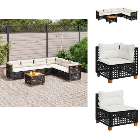 Salon de jardin 7 pcs avec coussins noir résine tressée - Ensemble Salon De Jardin - Meuble Extérieur - Canapé Jardin - Résine Tressée - Rotin Synthétique (1/5)