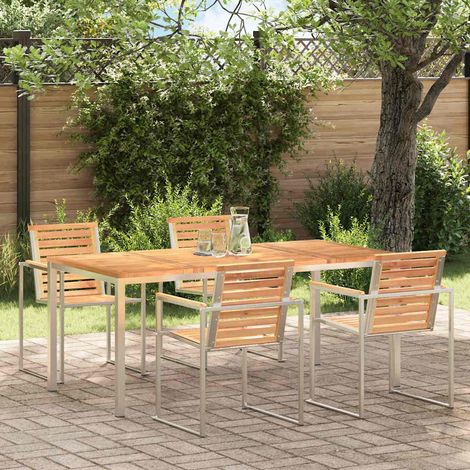 Mesa de Comedor Madera de teca sólida y acero inoxidable