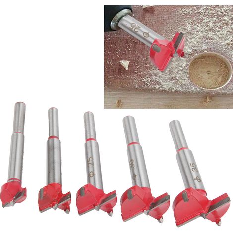 Set mit fünf Lochsägen für die Holzbearbeitung, Hartmetall-Lochsäge, Flachflügelbohrer für die Holzbearbeitung Ø 15–35 mm (1/5)