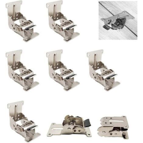 0-90-180 Degree Self-Locking Folding Hinge, Folding Table Extension Board, Foldable Bracket, Iron Folding Workbench Fittings with Silver, 8pcs (1/4)
