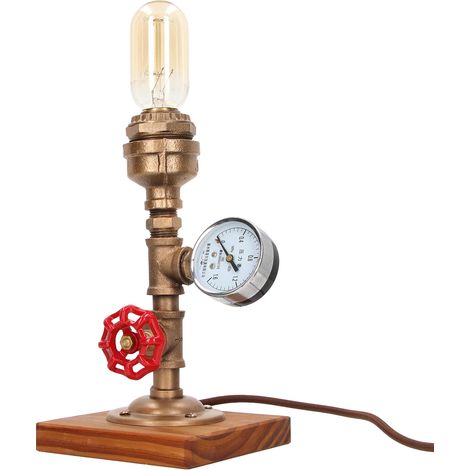 Retro-Schreibtischlampe im Industriestil, formbarer Stahl, karbonisierte Kiefer, dekorative Tischlampe für Cafés, EU-Stecker 220 V, ohne Leuchtmittel (1/5)