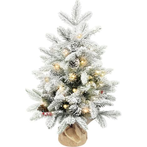 Mini sapin de Noël de 60 cm avec 35 lumières LED, effet neige, mini sapin de table avec pommes de pin, sapin de Noël artificiel pour la décoration de Noël, blanc (1/5)
