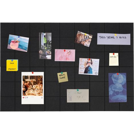 Pinnwand Kork 6 Stück mit 1 Box Pinnnadeln, 30x30cm Selbstklebende Korkwand für Büro Küche Filzboard Memotafeln Memo Boards Bulletin Board Fotos Memos Wanddekoration Zimmer Deko (Schwarz)