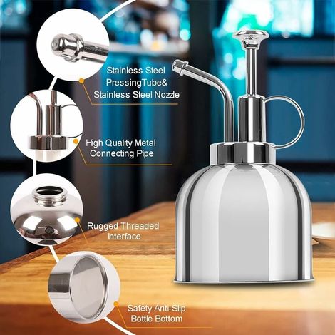 Arrosoir - Acier Inoxydable - 300 ml - Style Rétro - Pour Plantes Intérieures Extérieures Bonsaï Orchidées - Argent (1/5)