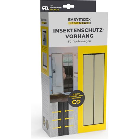 Rideau moustiquaire pour Caravane - 60 x 180 cm - avec Bandes magnétiques XXL - Moustiquaire pour Caravane - Fermeture Automatique, Noir (1/5)