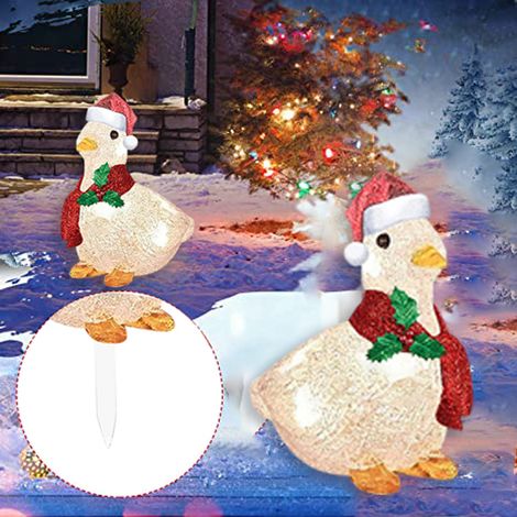 Ente mit Schal, beleuchtete, flache Gartenskulptur, Ornamente für Rasen, Hof, Weihnachtsdekoration (1/5)