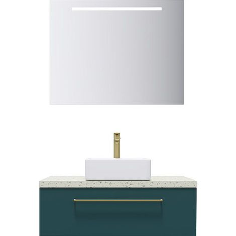 Meuble de salle de bain suspendu vasque à poser 90cm 1 tiroir Bleu + miroir - Glasgow (1/5)